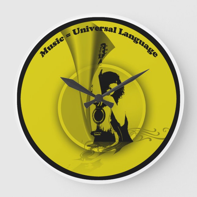 Music Universal Language Yellow Black Large Clock (Front)