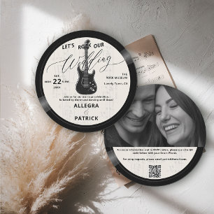 Music Vinyl All One Photo QR Rock Our Wedding Ecru Invitation