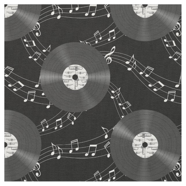 Music Vinyl Records Fabric (Close Up)