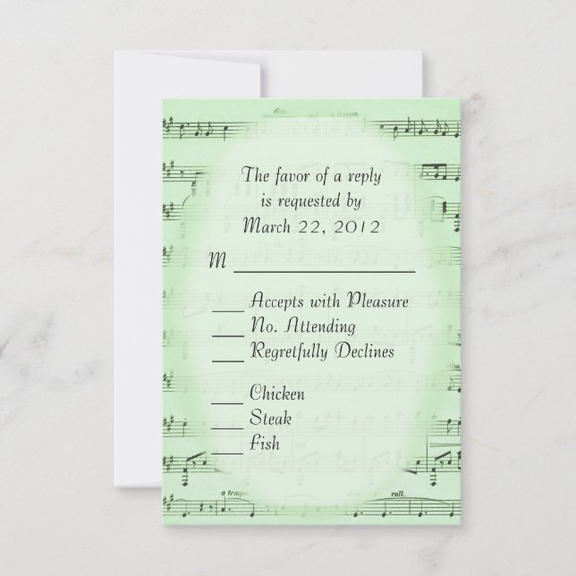 Music Wedding Green RSVP with Menu (Front)