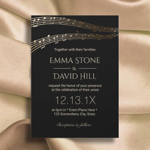 Music Wedding Party Elegant Black & Gold Invitation
