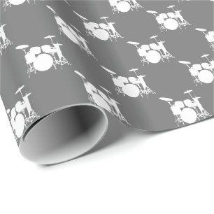Music White Drum Set on Grey Wrapping Paper