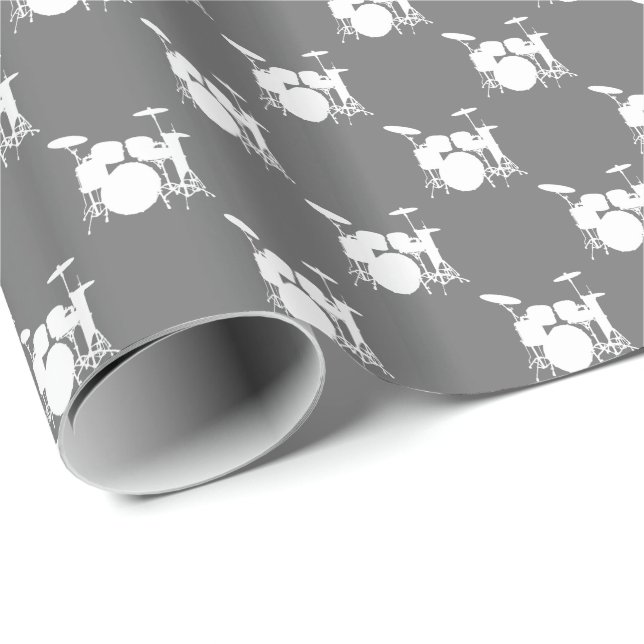Music White Drum Set on Grey Wrapping Paper (Roll Corner)