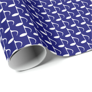 Music White Eighth Notes on Dark Navy Blue Wrapping Paper