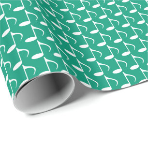 Music White Eighth Notes on Emerald Green Wrapping Paper