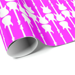 Music White Electric Guitar Stripes on Pink Wrapping Paper