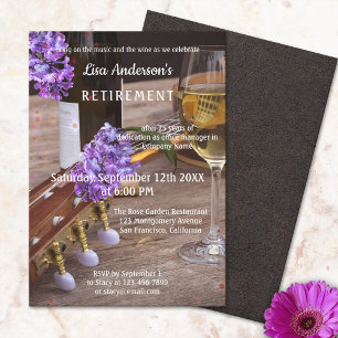 Music Wine and Lilac Flowers Retirement Invitation