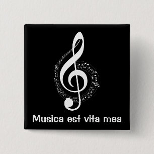 Musica est vita mea Musik ist mein Leben Note Butt 15 Cm Square Badge
