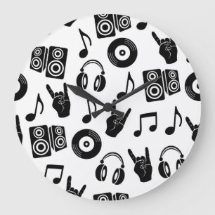 Musical Accessories: Monochrome Vintage Pattern. Large Clock