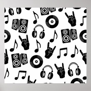Musical Accessories: Monochrome Vintage Pattern. Poster