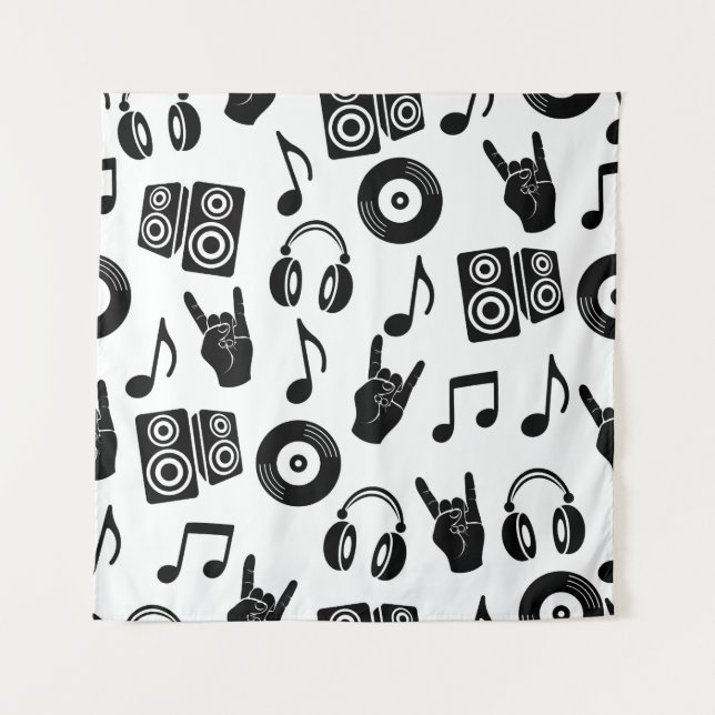 Musical Accessories: Monochrome Vintage Pattern. Tapestry (Front)