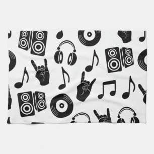 Musical Accessories: Monochrome Vintage Pattern. Tea Towel