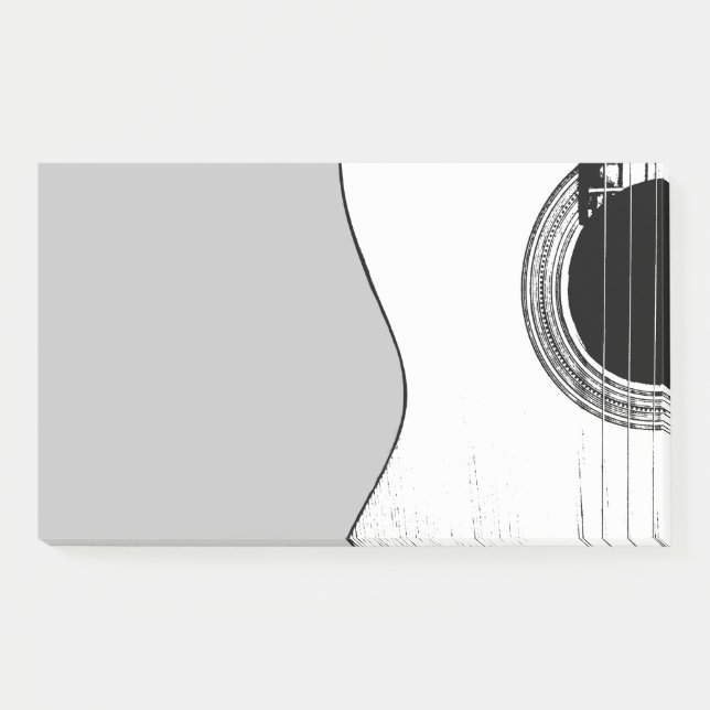 Musical Acoustic Guitar Black White Post-it Notes (Front)