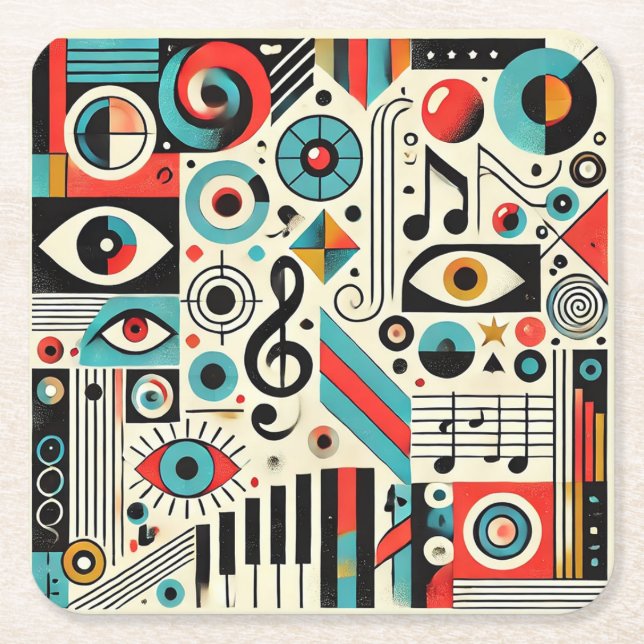 Musical and Artistic Elements Square Paper Coaster (Front)
