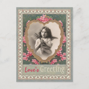 Musical angel in a gold heart CC0787 Valentine Holiday Postcard