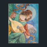 Musical angel playing guitar postcard<br><div class="desc">Beautiful colored medieval renaissance fresco painting of a musical angel playing a guitar,  by 15th century Italian artist Melozzo da Forli.</div>