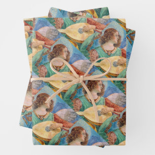 Musical angel playing guitar wrapping paper sheet