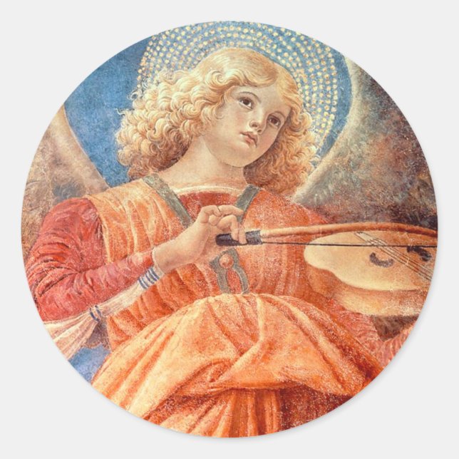Musical angel playing the violin fresco classic round sticker (Front)