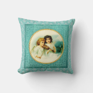 Musical Angels Blue Vintage Cushion