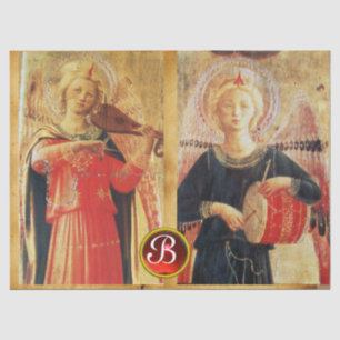 MUSICAL ANGELS PARCHMENT MONOGRAM Ruby Gemstone Tissue Paper