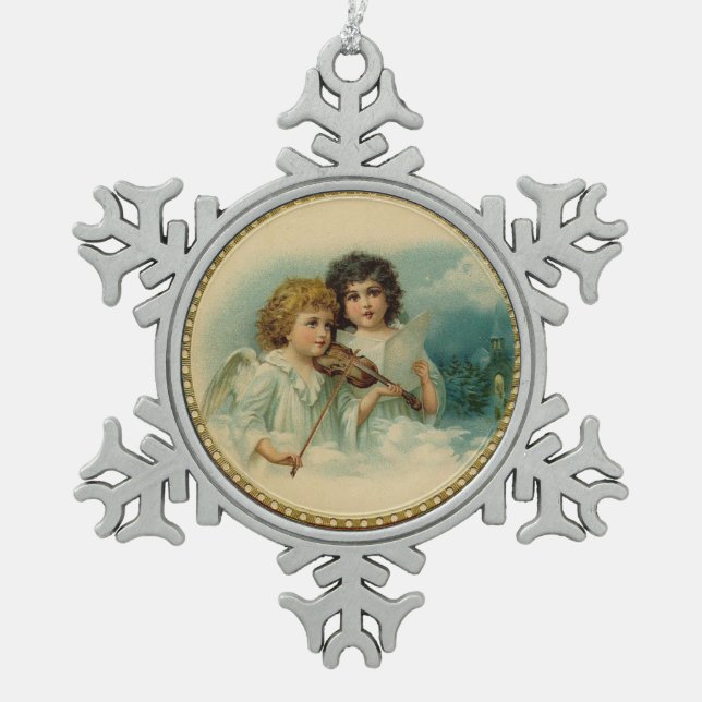 MUSICAL ANGELS SNOWFLAKE PEWTER CHRISTMAS ORNAMENT (Front)