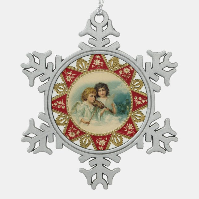 MUSICAL ANGELS STAR SNOWFLAKE PEWTER CHRISTMAS ORNAMENT (Front)