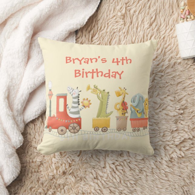 Musical Animal Train Birthday Cushion (Blanket)