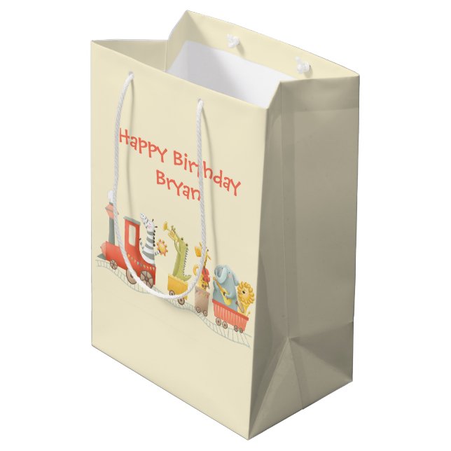 Musical Animal Train Birthday Medium Gift Bag (Back Angled)