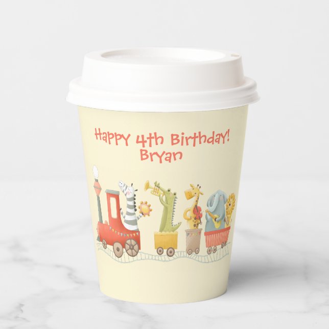 Musical Animal Train Birthday Paper Cups (Front)