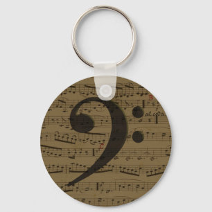 Musical Bass Clef sheet music Key Ring