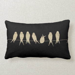 Musical Birds Tan & Black Throw Pillow