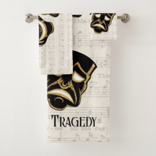 Musical Black & Gold Comedy and Tragedy Bath Towel Set
