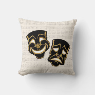 Musical Black & Gold Comedy and Tragedy Cushion