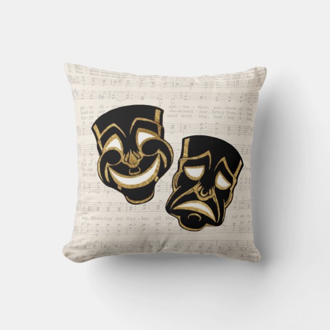 Musical Black & Gold Comedy and Tragedy Cushion (Front)