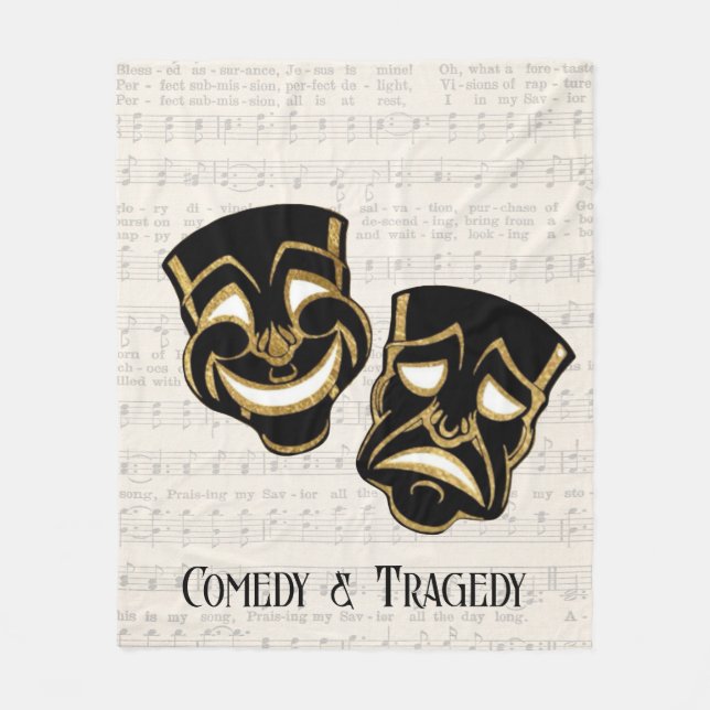 Musical Black & Gold Comedy and Tragedy Fleece Blanket (Front)