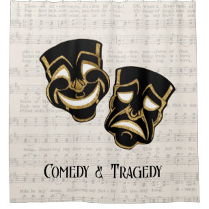 Musical Black & Gold Comedy and Tragedy Shower Curtain