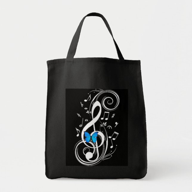 Musical  Blue Butterfly Tote Bag (Front)