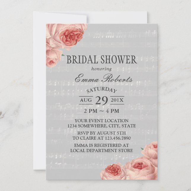 Musical Bridal Shower Elegant Floral Invitation (Front)