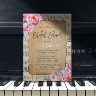 Musical Bridal Shower Vintage Floral Music Invitation