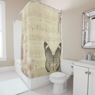 Musical Butterfly And Roses Shower Curtain