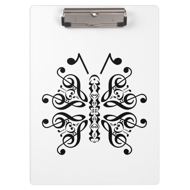 Musical Butterfly Music Note Scroll Design Clipboard (Front)