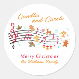 Musical Candles & Carols Festive Family Christmas Classic Round Sticker