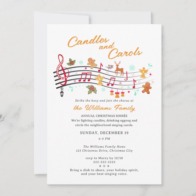 Musical Candles & Carols Festive Family Christmas Invitation (Front)