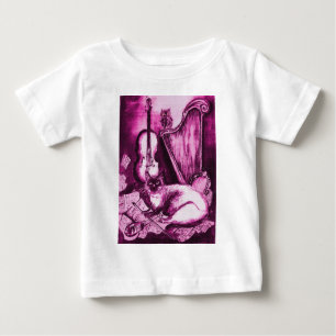 MUSICAL CAT AND OWL  Pink Fuchsia Purple White Baby T-Shirt