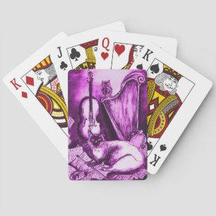 MUSICAL CAT AND OWL Pink,Purple,Violet White Music Playing Cards