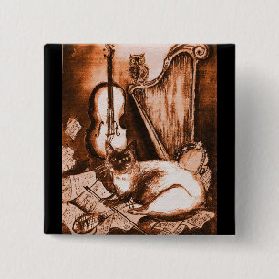 MUSICAL CAT ,Brown and White Black 15 Cm Square Badge