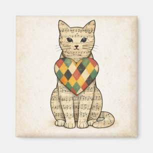 Musical Cat Collage with Harlequin Heart Magnet
