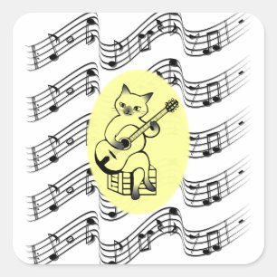 Musical Cat Music Notes Guitar Hobby Square Sticker
