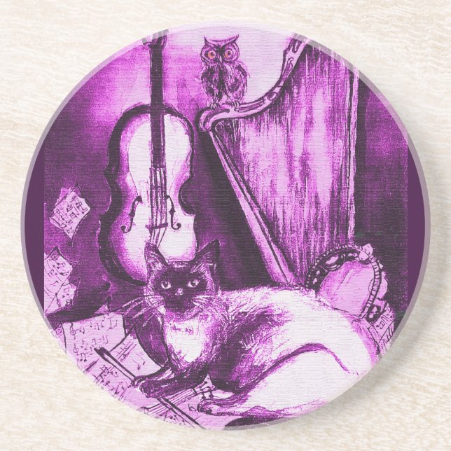 MUSICAL CAT ,Pink Fuchsia White Coaster (Front)