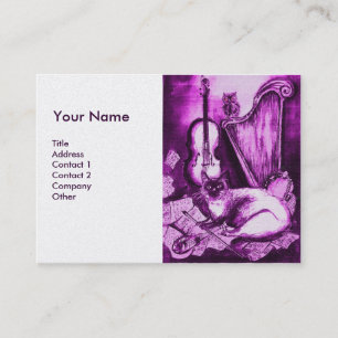 MUSICAL CAT, Purple and White Pearl Paper Business Card